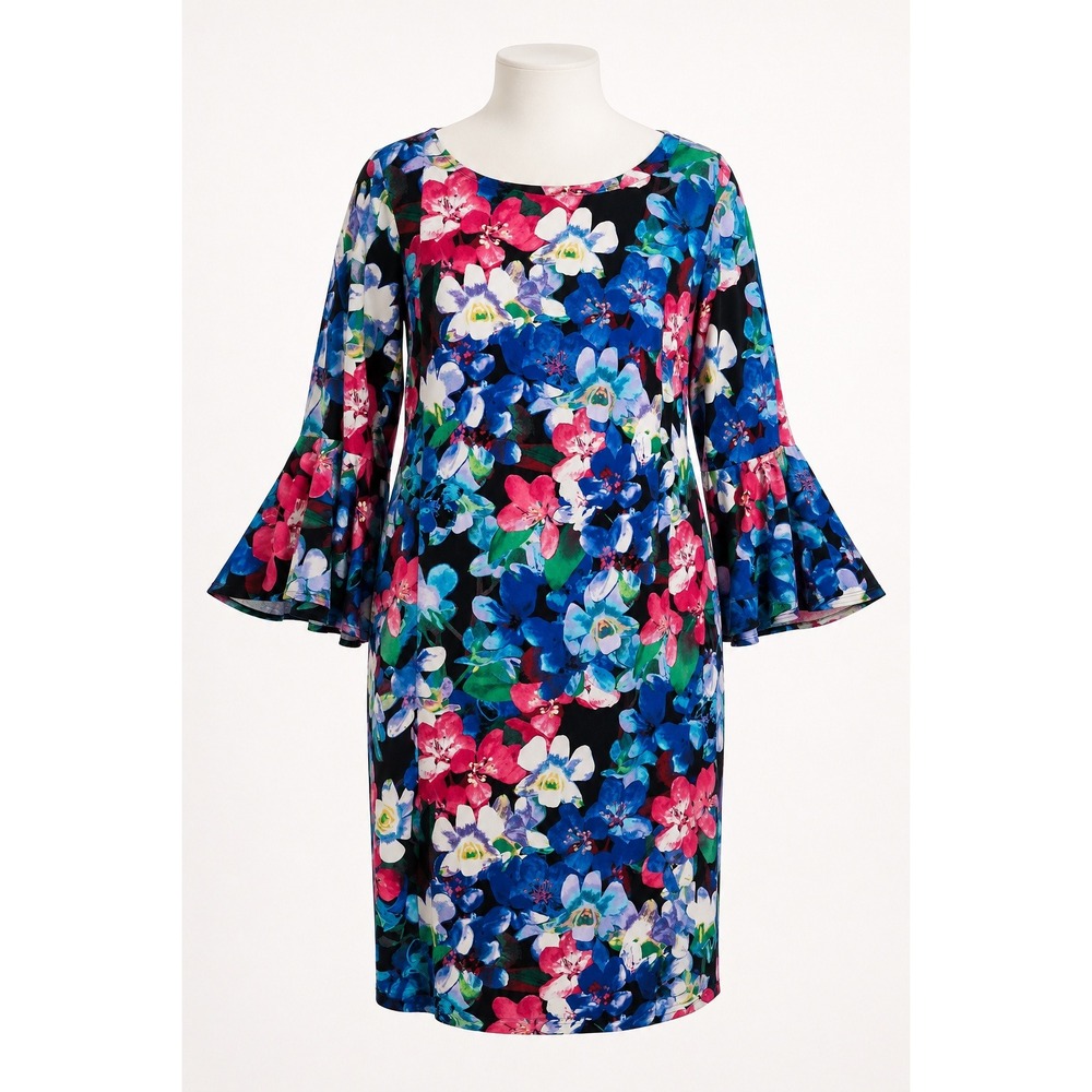 Calvin Klein Floral Bell Sleeve Sheath Dress Plus Size 18W Multi Color